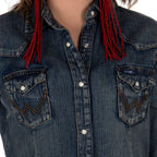 Wrangler womens Long Sleeve Western Snap Work Shirt Blouse, Denim, X-Large US