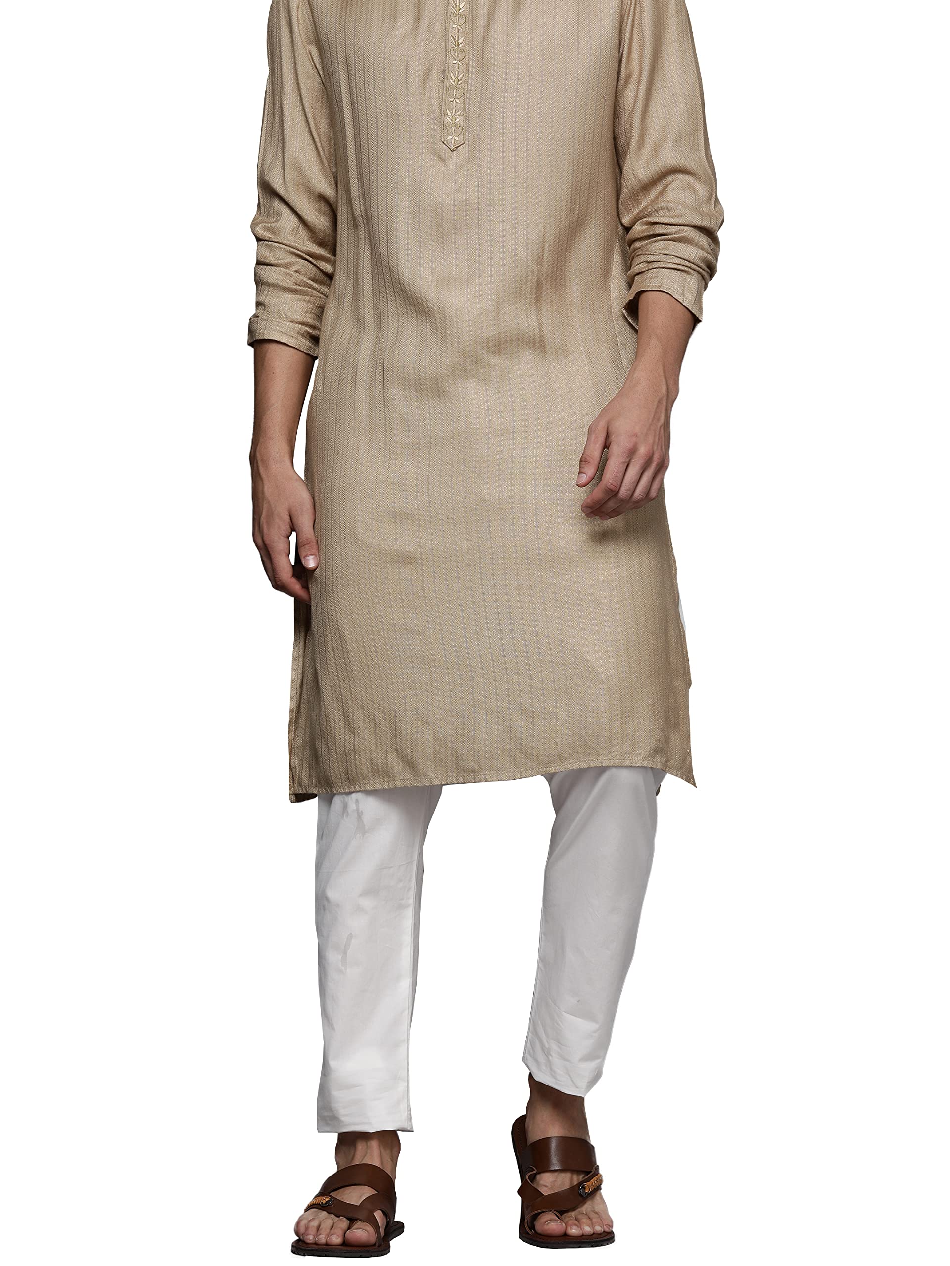 Manyavar MenS Cotton Blend Pyjama With Elastic And String, Ankle Length Pajama For Men (Cream)