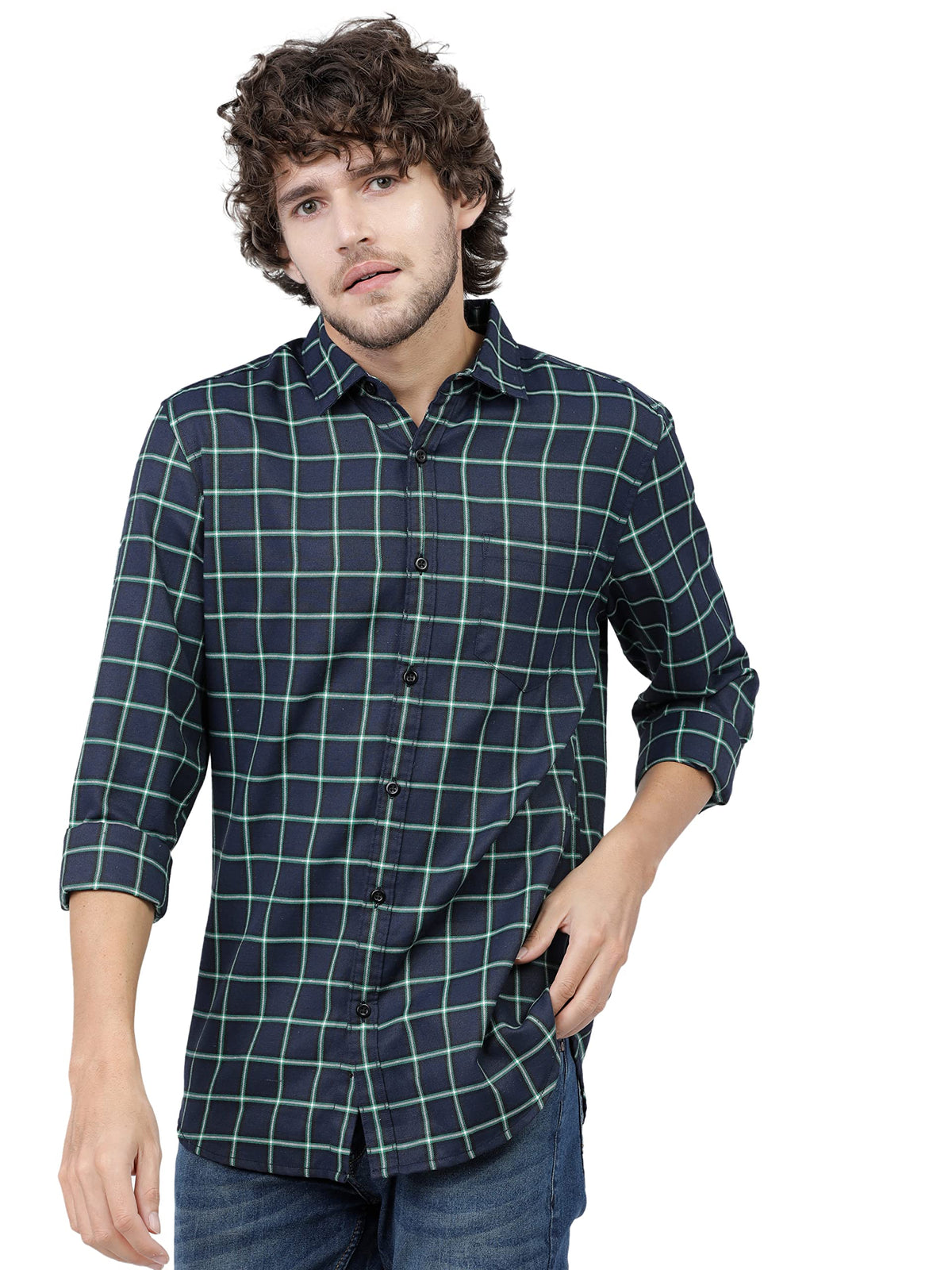 Ketch MenS Polyester Blend Slim Fit Shirt (Khsh000064_Green/Mint, Small