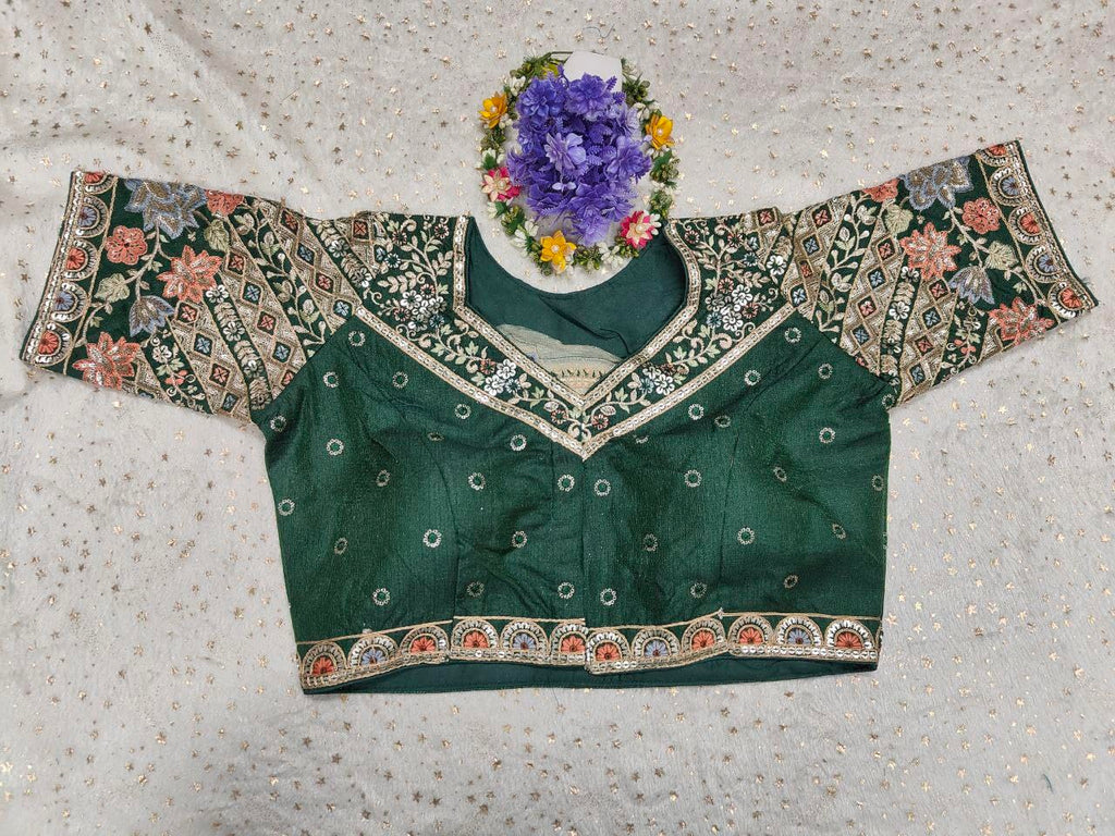 Pujia Mills WomenS Ethnic Wear Golden Codding With Multi Embroidery Sequence Work Sweetheart Neck Half Sleeve Readymade Bridal