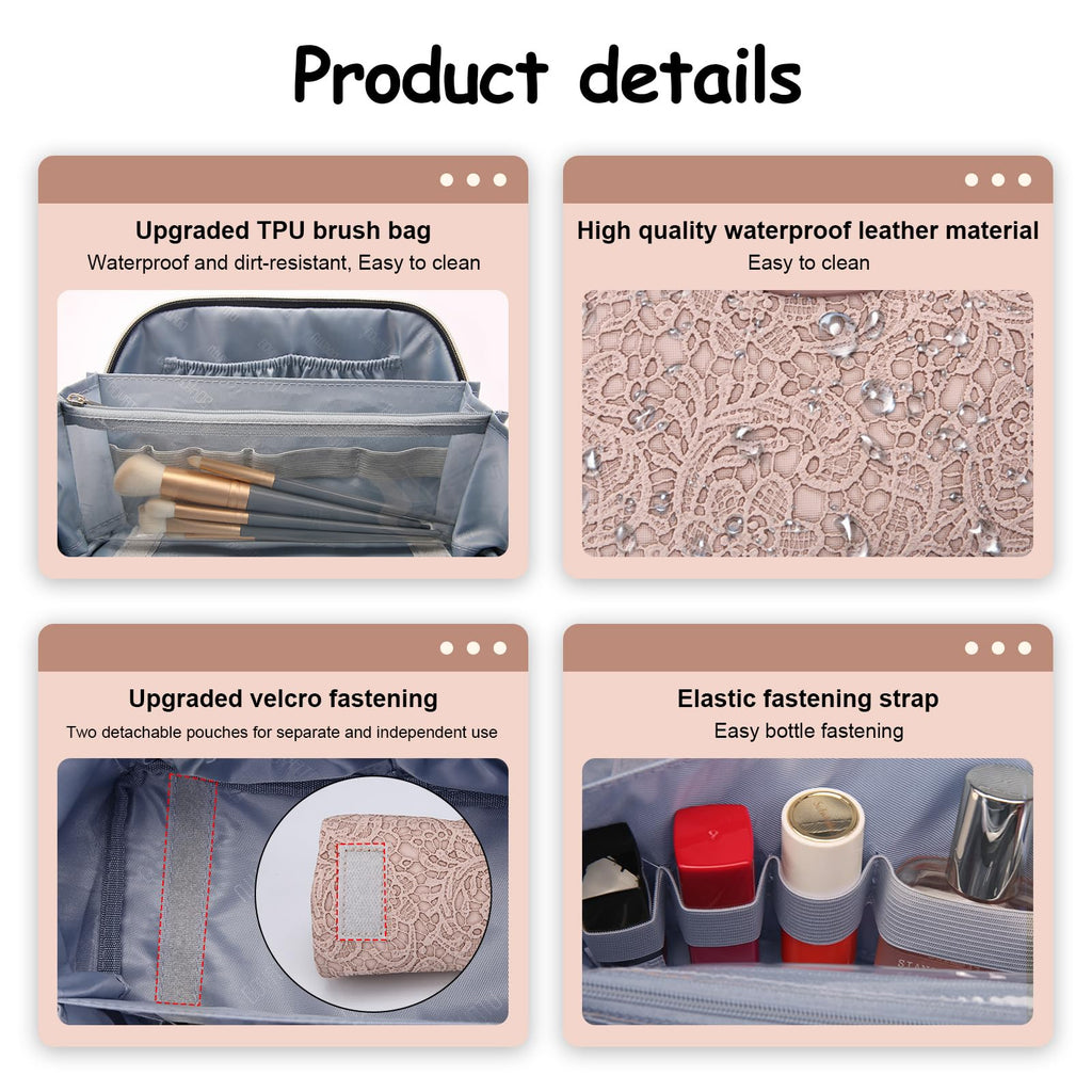 BOYATU Travel Makeup Bag for Women: Large Cosmetic Bag Set of 3 - Vegan Leather Make up Bag with Compartments - Compact Waterpro