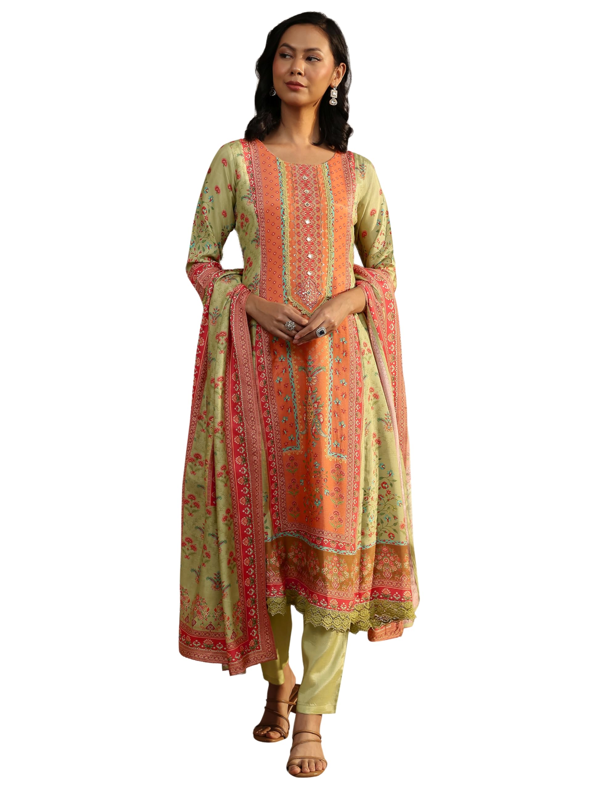 Libas Printed Muslin A-Line Kurta With Trousers And Dupatta-99956Axxl
