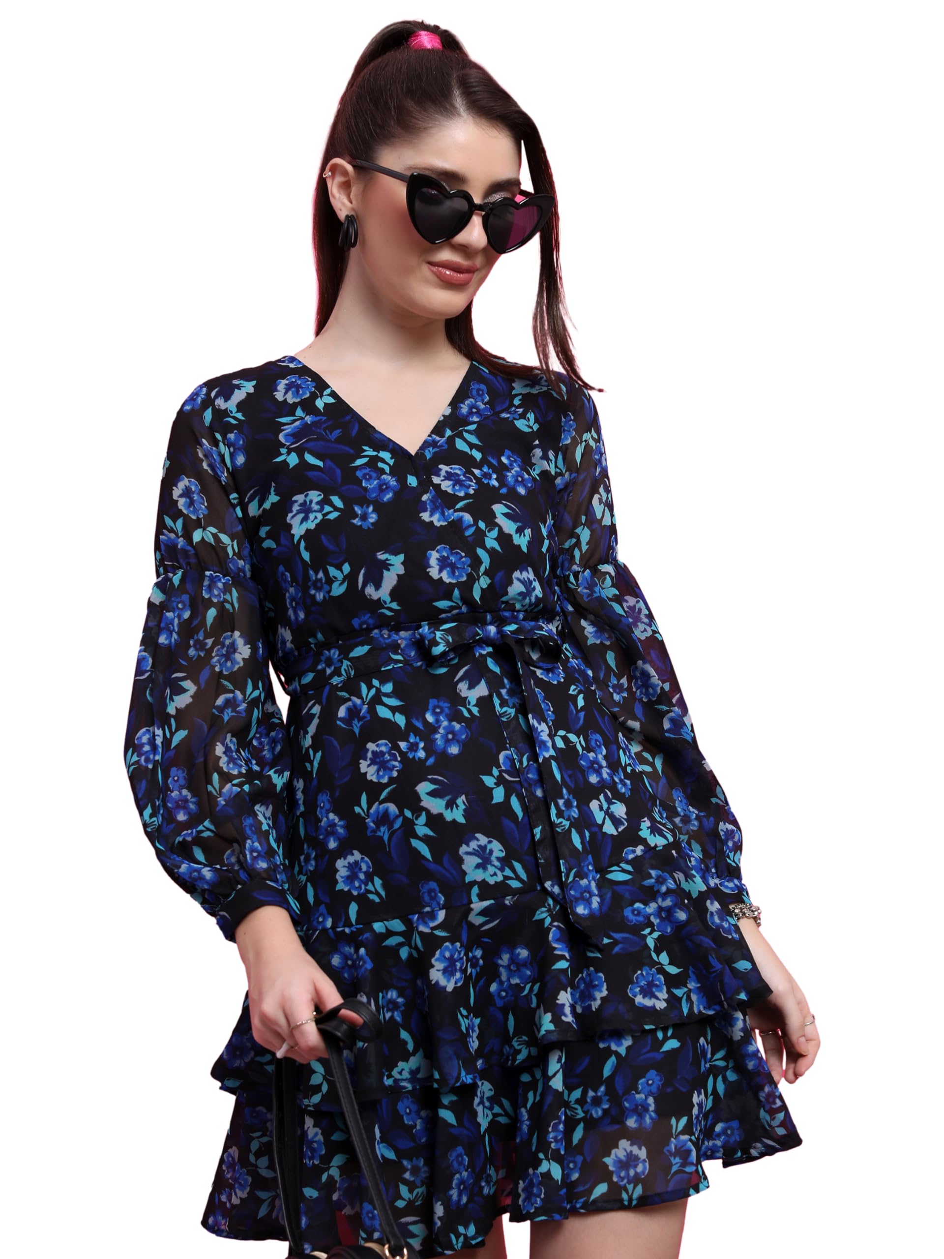 Ketch WomenS Polyester Wrap Mini Dress (Khj6000299_Blue