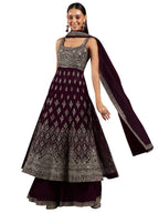 Libas Art Womens Embroidered Georgette A-Line Kurta With Palazzos And Dupatta