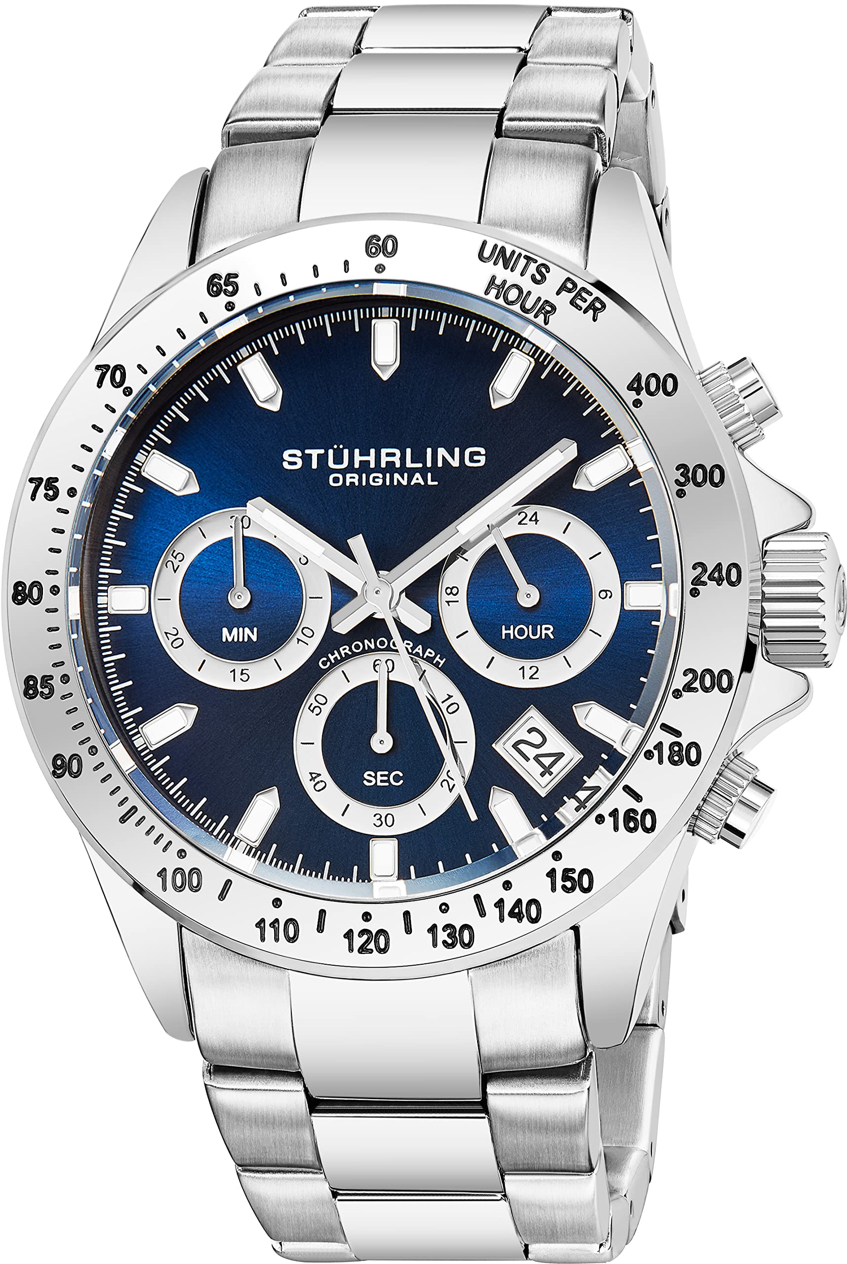 Sthrling Original Mens Chronograph Watch Stainless Steel Bracelet with Screw Down Crown and Water Resistant to 100 M. Analog Dia