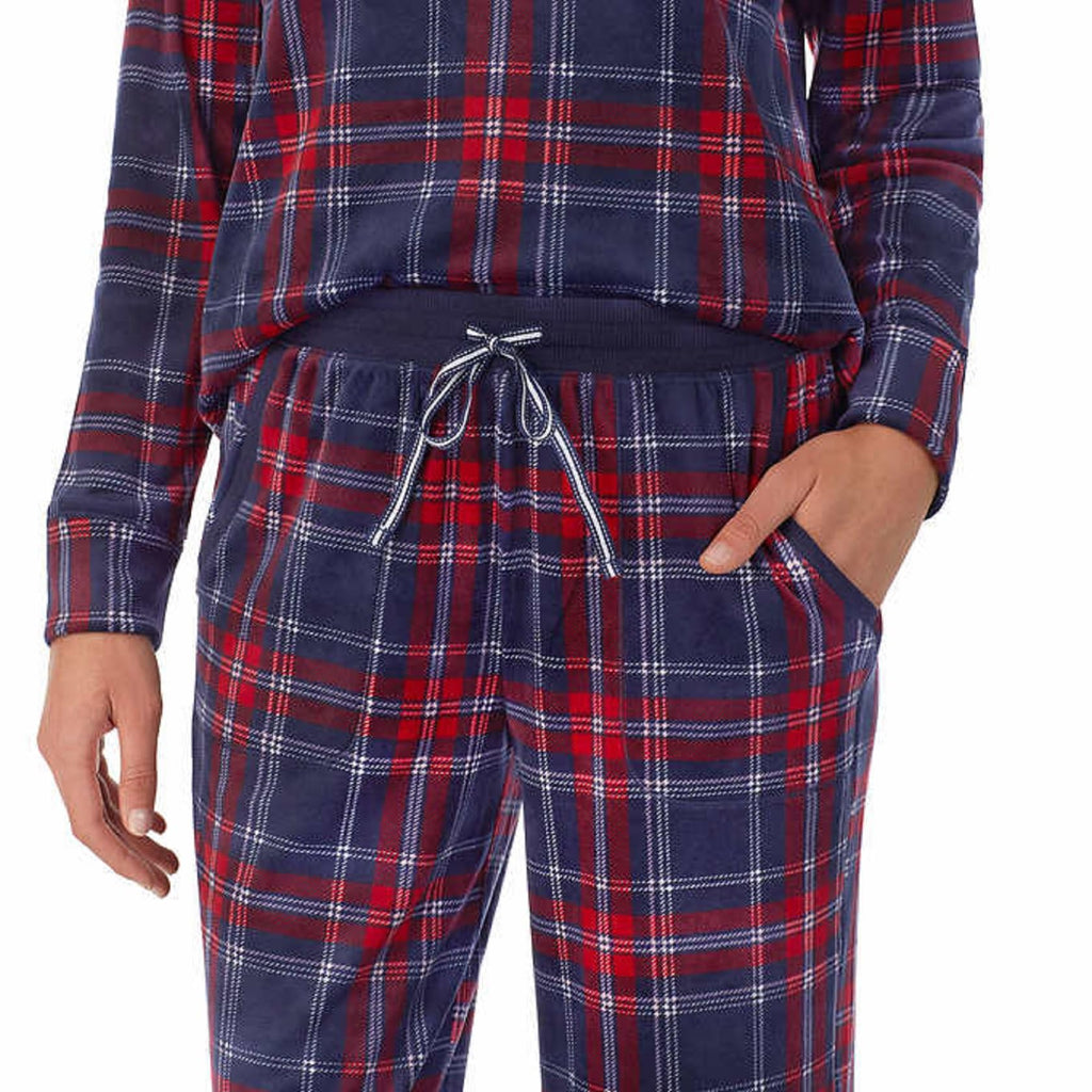 Nautica Womens Pajamas - Cozy Silky Fleece - 2 Piece Long Sleeve Winter Sleepwear Set for Women, Celebrate Plaid, Medium