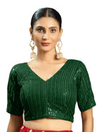 Pujia Mills WomenS Indian Ethnic Wear Designer Silver Sequence With Matching Embroidered Work V Neck Half Sleeve Readymade Padd