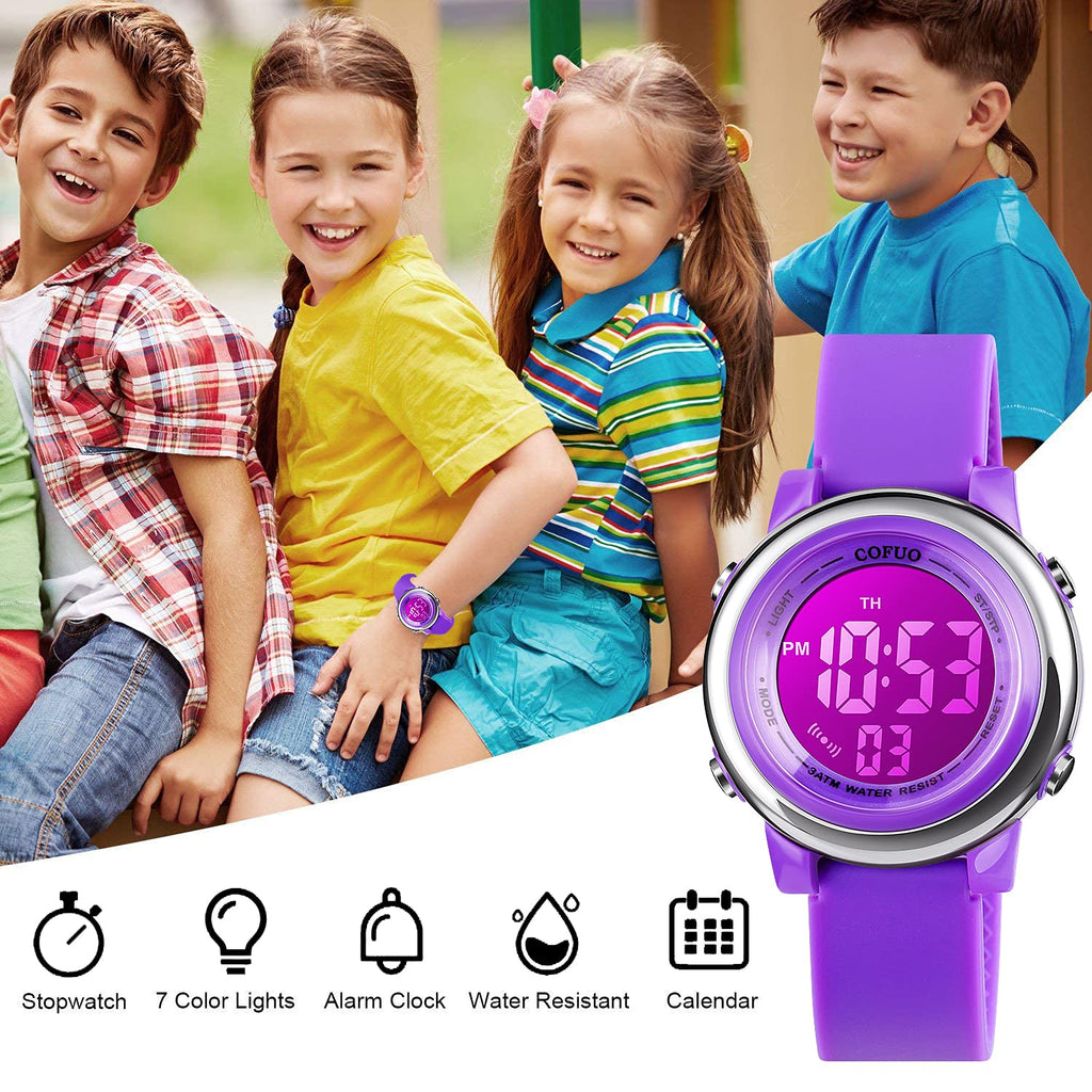 cofuo Kids Digital Sport Waterproof Watch for Girls Boys, Kid Sports Outdoor LED Electrical Watches with Luminous Alarm Stopwatc