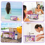 Y1tvei SUN STUFF Makeup Bag - 2Pcs Preppy Patch Chenille Varsity Letter Transparent PVC Extra Large Clear Cosmetic Pouch Portabl