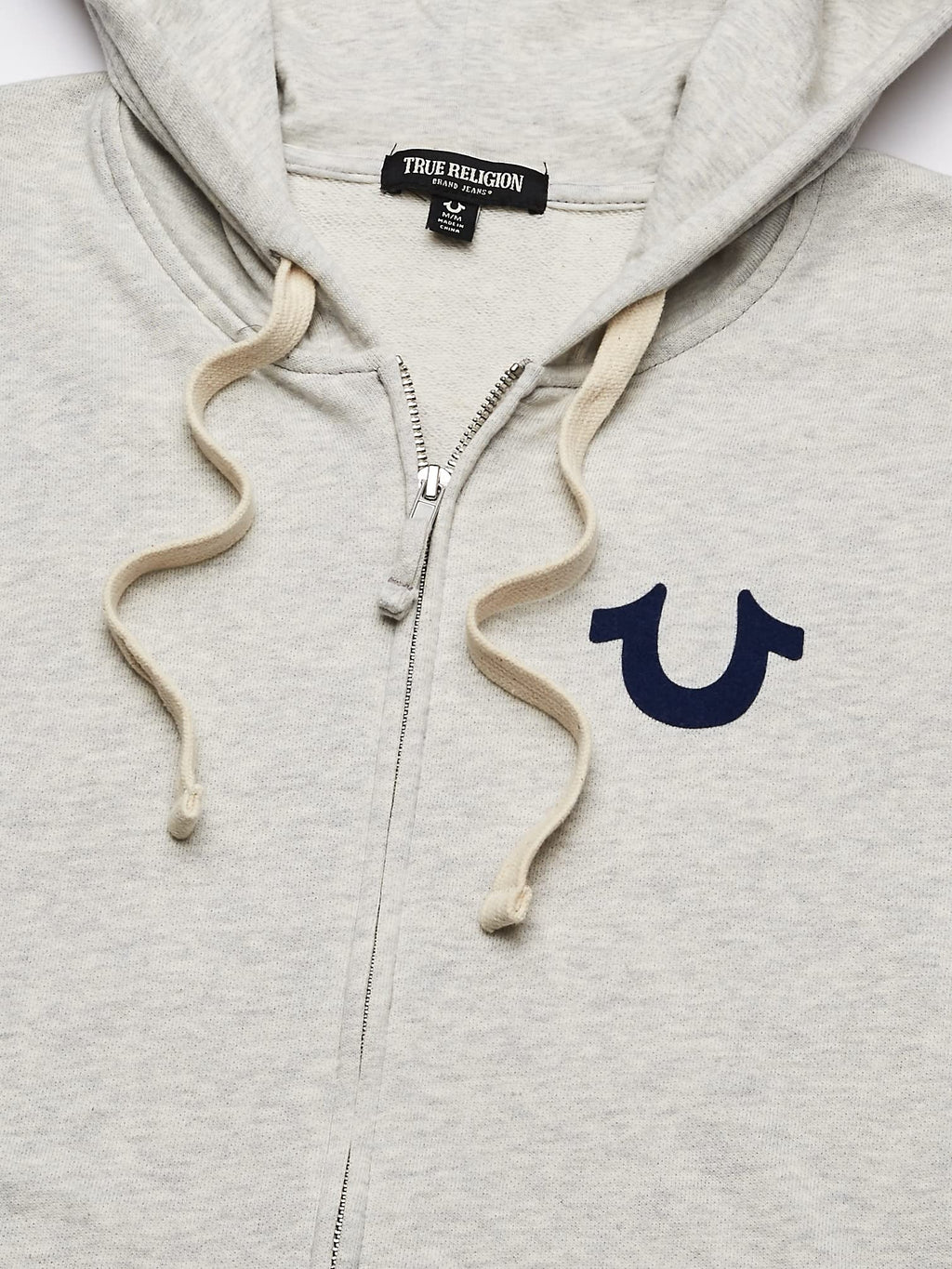 True Religion Men's Buddha Logo Zip Hoodie Sweatshirt, oatmeal, S