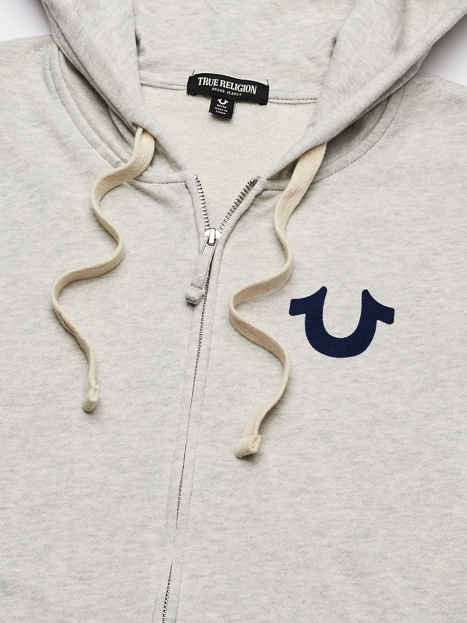 True Religion Men's Buddha Logo Zip Hoodie Sweatshirt, oatmeal, S