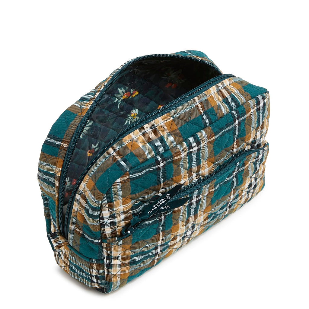 Vera Bradley Women's Cotton Large Cosmetic Makeup Organizer Bag, Orchard Plaid, One Size