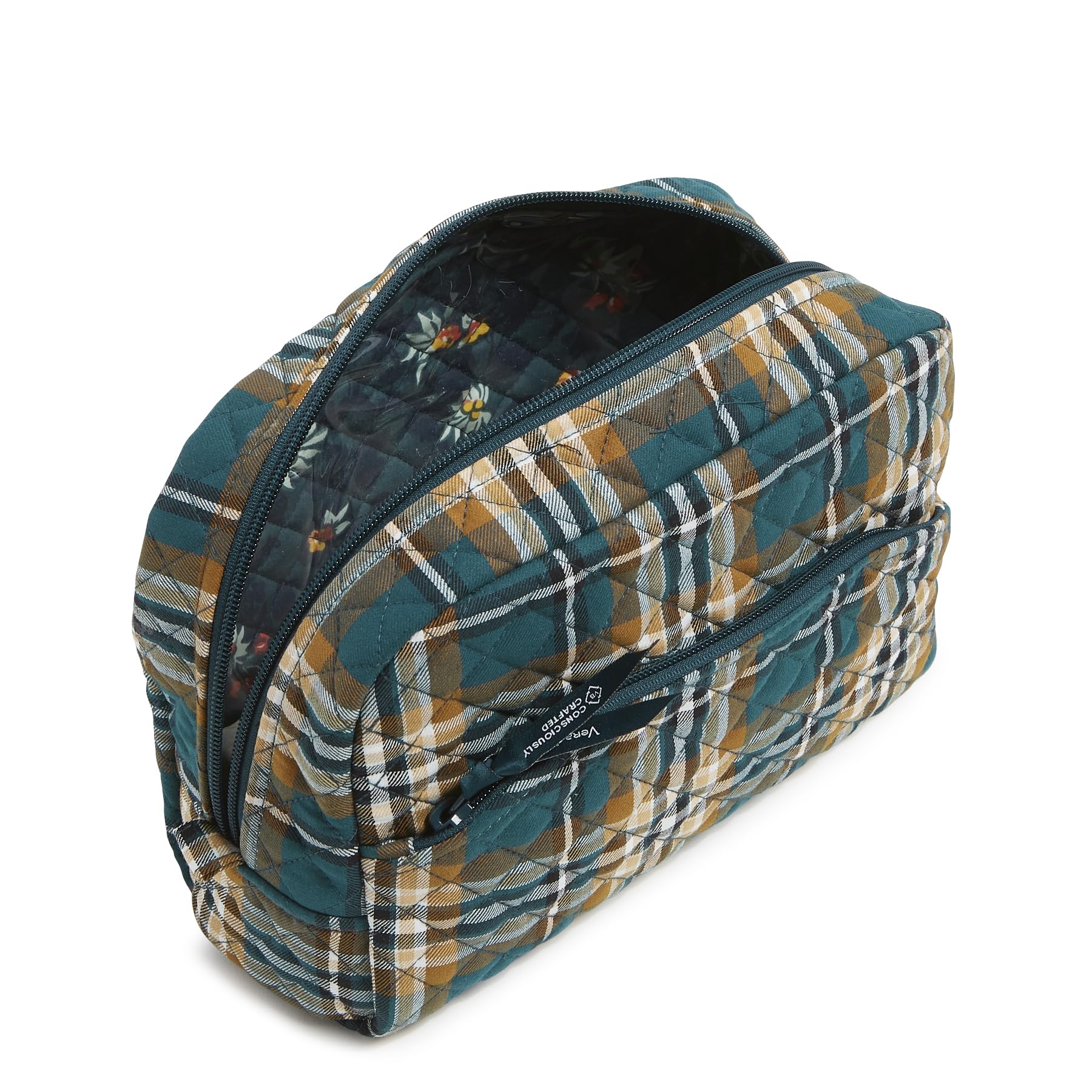 Vera Bradley Women's Cotton Large Cosmetic Makeup Organizer Bag, Orchard Plaid, One Size