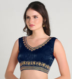 Pujia Mills WomenS Heavy Milan Silk Sequin Embroidered V Neck Sleeveless Readymade Saree Blouse Indian Ethnic Designer Stitched