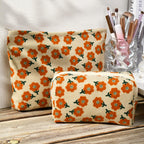 SOIDRAM 2 Pieces Flower Makeup Bag Large Corduroy Cosmetic Bag Capacity Canvas Mix Travel Toiletry Bag Organizer Cute Makeup Bru