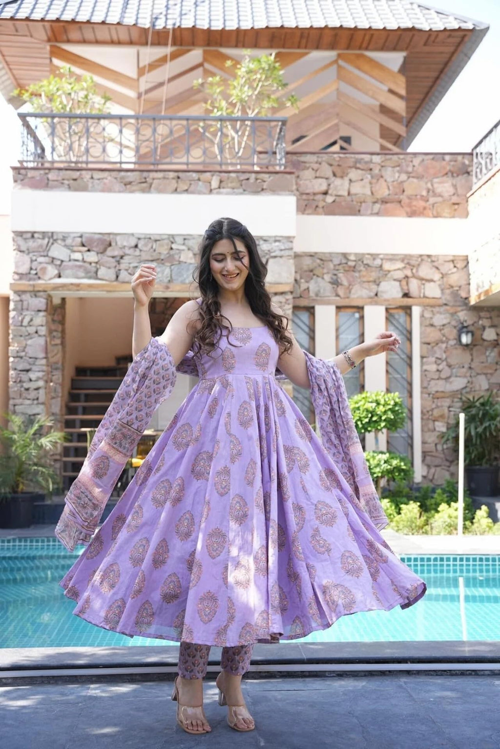 Wedani Rayon Anarkali Dress for Women Purple