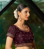 Pujia Mills WomenS Maroon Readymade Blouse Embroidery Multi Coding Gold Thread Indian Ethnic Designer Blouse Stitched WomenS R