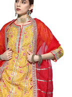 Ishin Women'S Yellow Gotta Patti Embroidered A-Line Kurta Set With Sharara And Dupatta