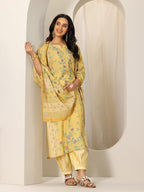 Libas Womens Printed Silk Blend Straight Kurta With Salwar And Dupatta