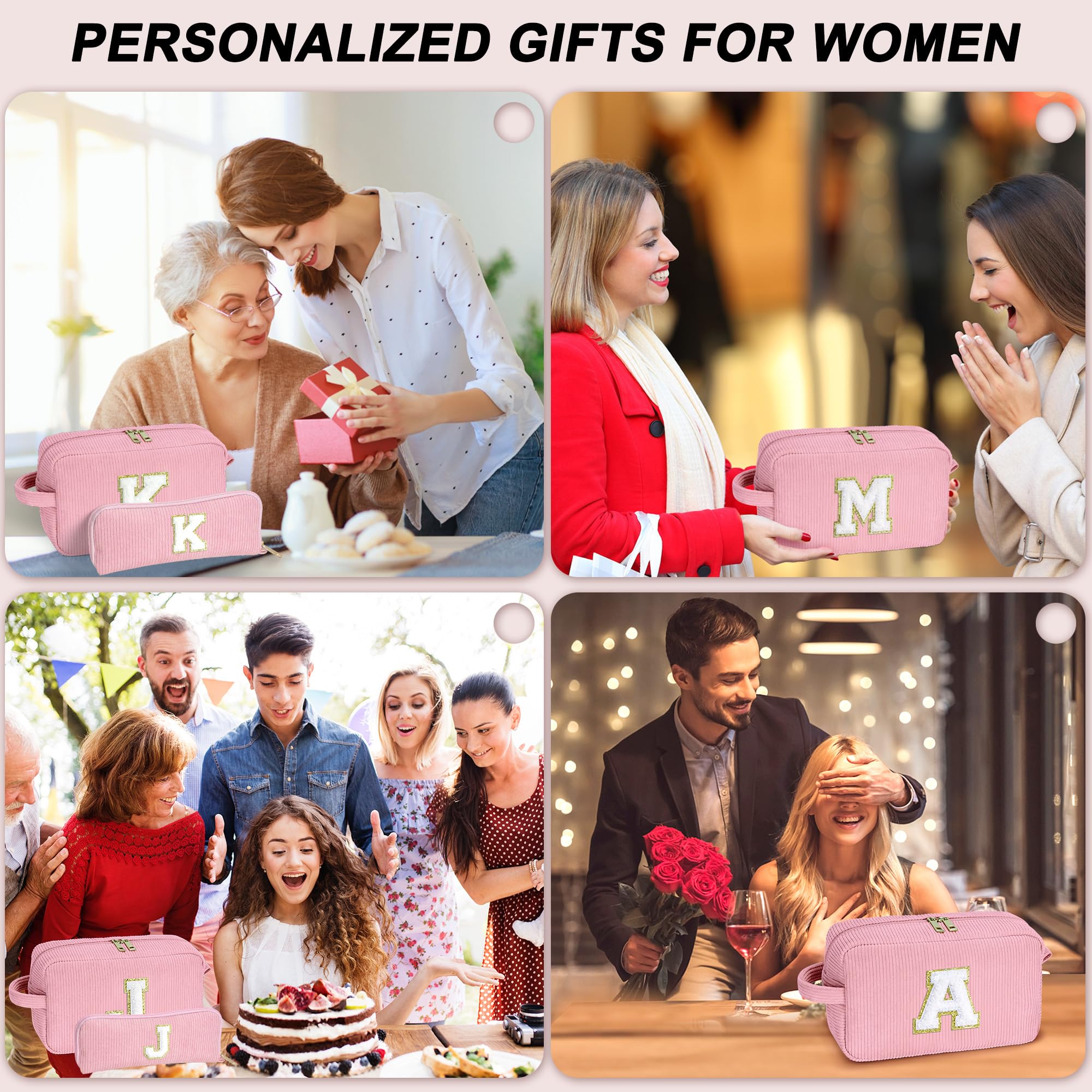 YOOLIFE Make Up Bag Makeup Pouch - Initial Travel Makeup Bag Cute Makeup Bag Cosmetic Bag Travel Essentials Makeup Bags Pink Mak