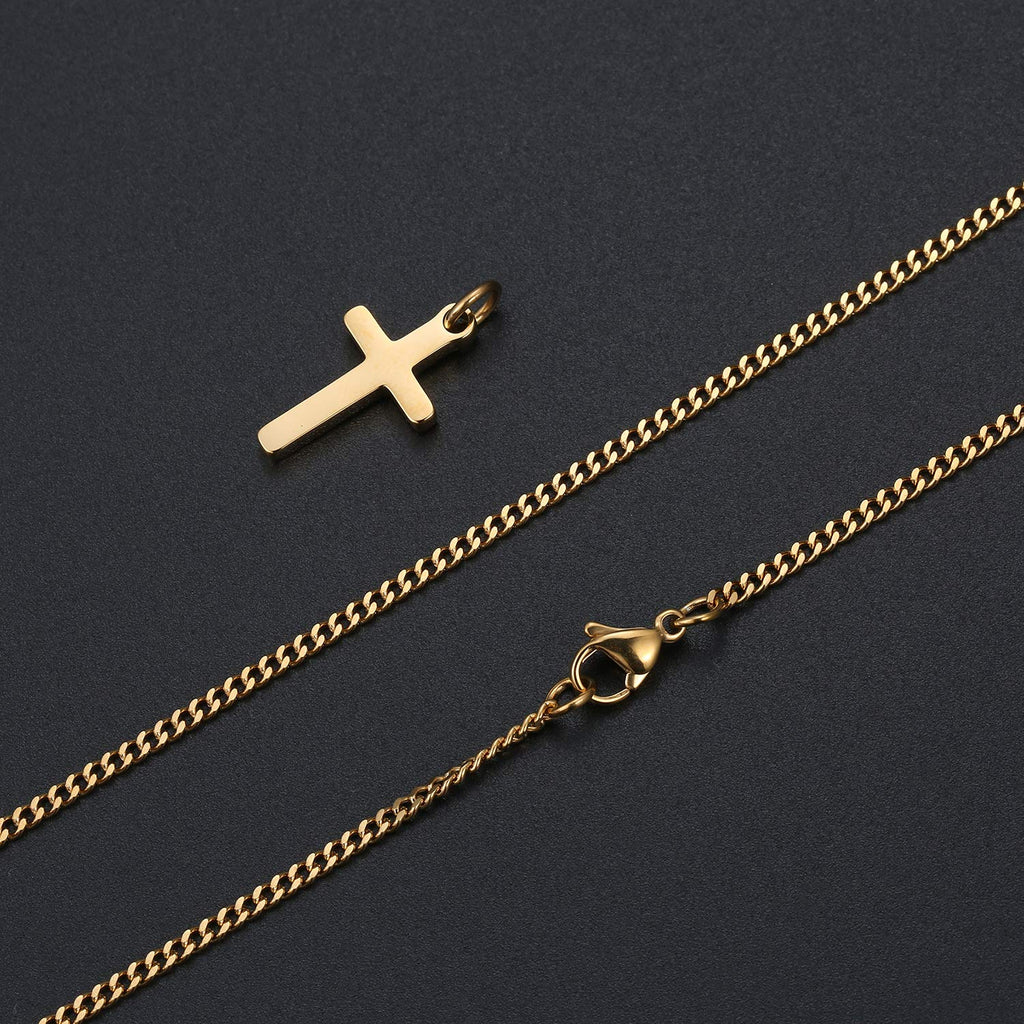 Joxevyia Small Cross Necklace for Boy 14K Gold Filled Stainless Steel Cross Pendant with Cuban Chain Necklace Simple Faith Jewel