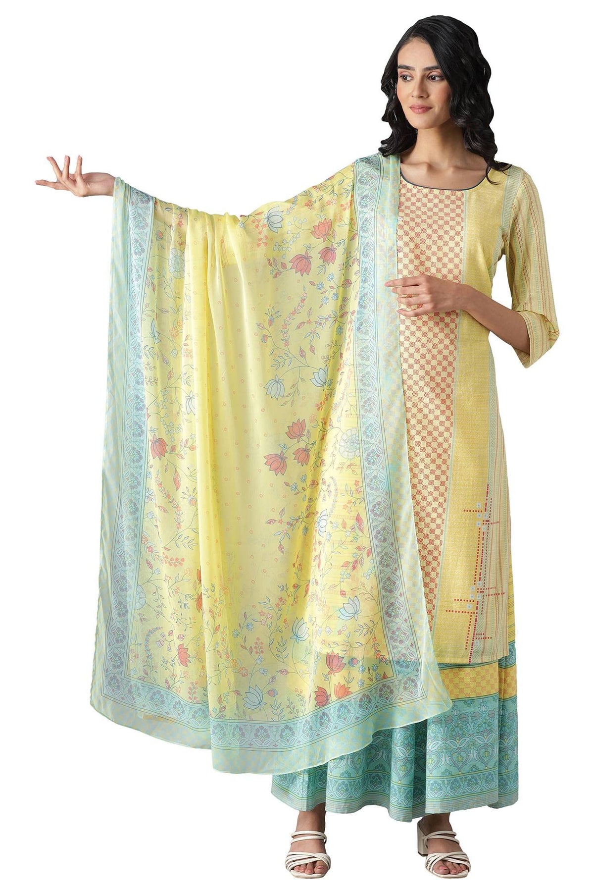 Aurelia Yellow Printed Chiffon Kurta