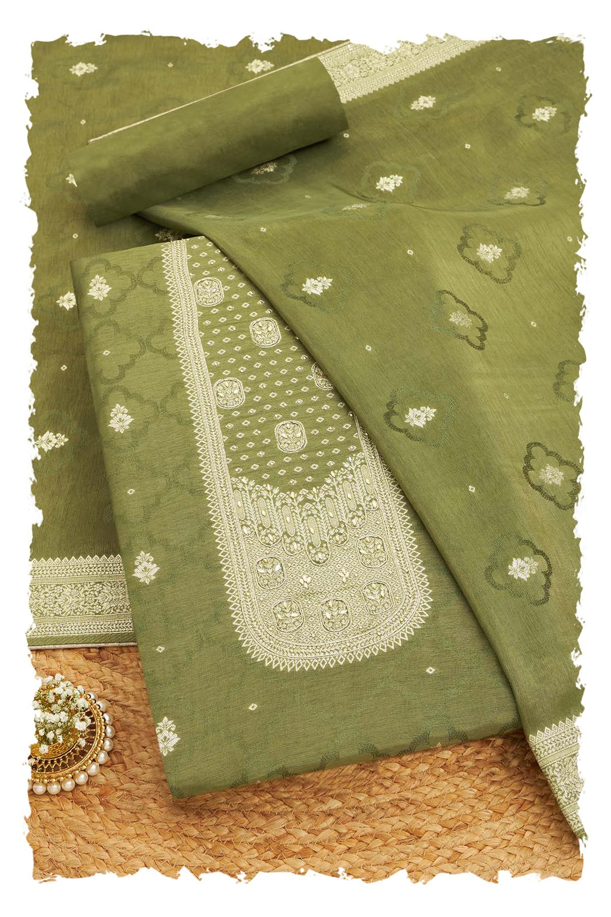 Soch Women Silk Blend Woven Design Unstitched Dress Material with Work