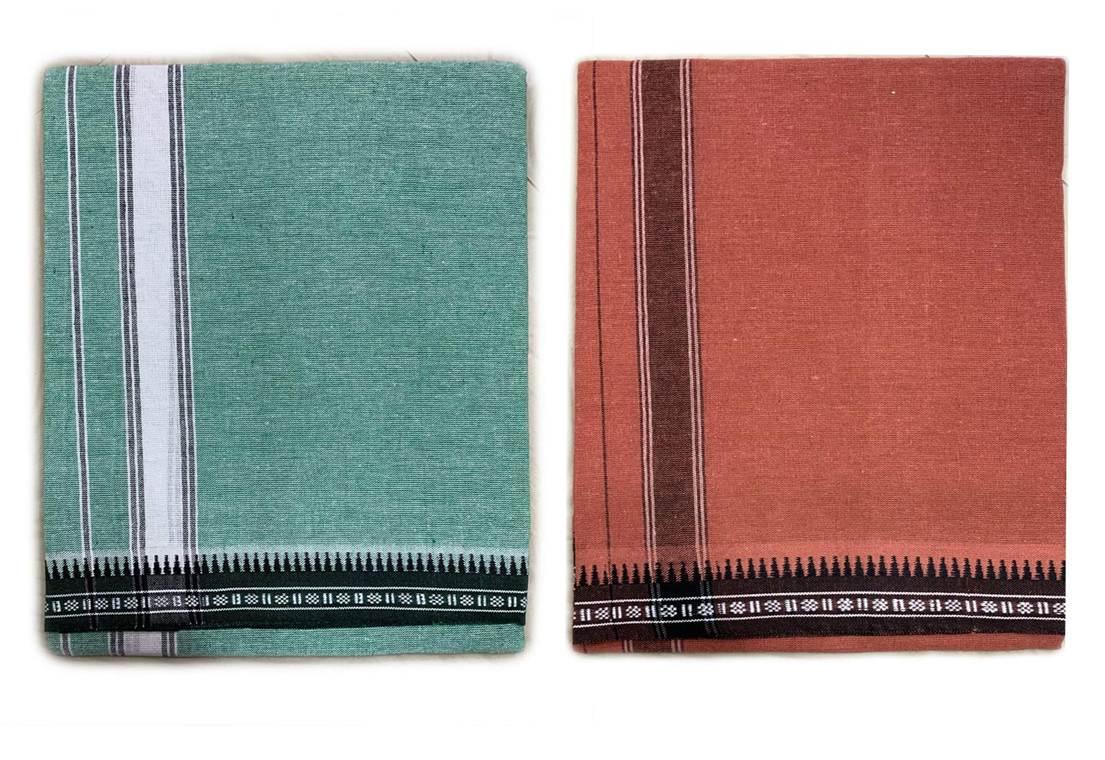 Prakasam Cotton Mens Colour Thalapathi Border Single Dhoti/Size1.28X2.00 Mtrs/Combo Pack Of 2 Dhoties