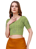Pujia Mills WomenS Readymade Hosiery Lycra Stretchable Round Neck Half Sleeve Blouse With Swaroski Work Fancy Lycra Stretchable