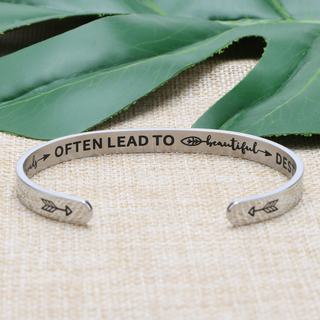 JoycuFF Difficult Roads Often Lead to Beautiful Destinations Inspirational Bracelets for Her Stainless Steel Jewelry Christmas B