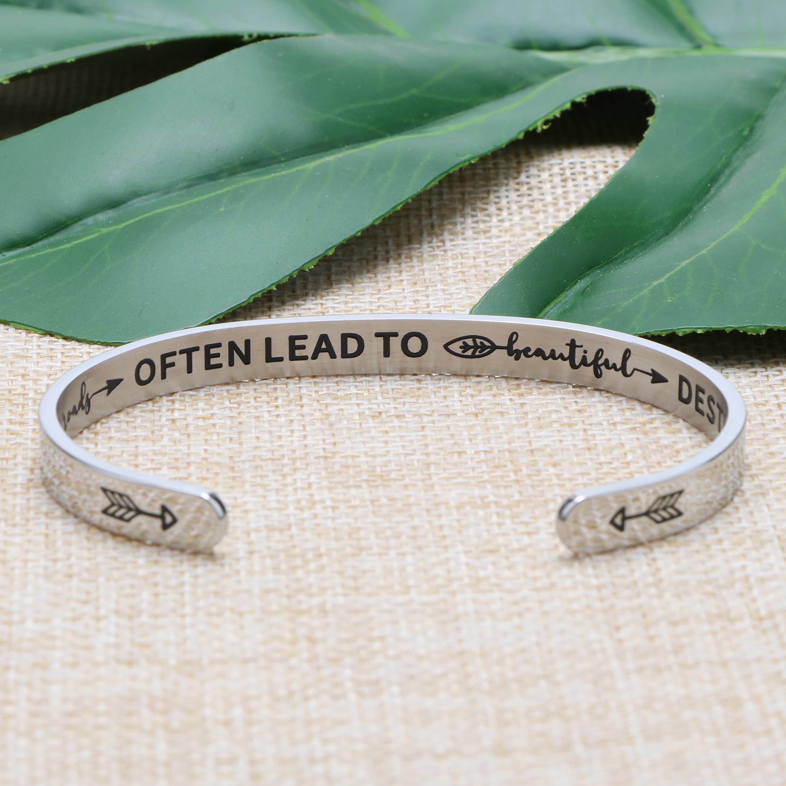 JoycuFF Difficult Roads Often Lead to Beautiful Destinations Inspirational Bracelets for Her Stainless Steel Jewelry Christmas B