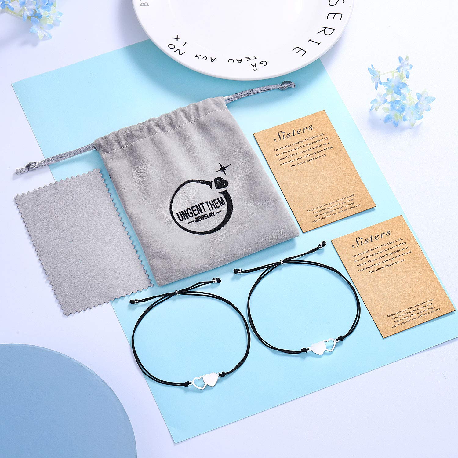 UNGENT THEM Sisters Gifts from Sister Best Friend Friendship Bracelets for 2 Birthday Christmas Valentines Day Gifts for Little