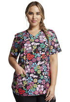 Dickies EDS Women Scrubs Top V-Neck Print DK876, M, Love Hope Heal