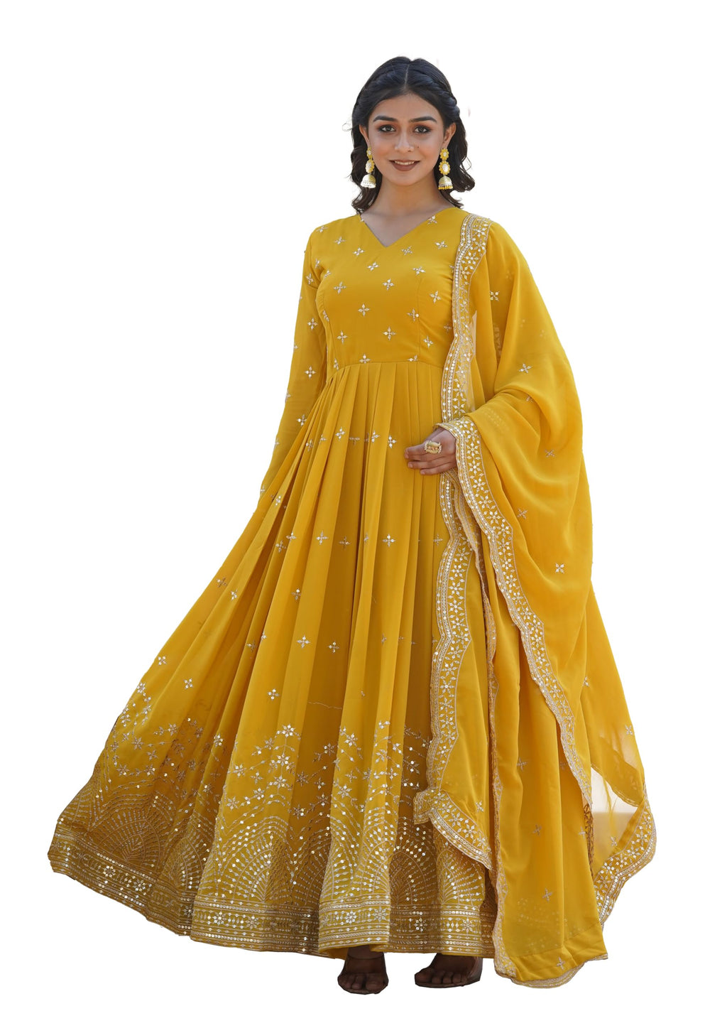 Fashion Basket Turquoise Georgette With Sequins Embroidery Anarkali Kurta Set For Women