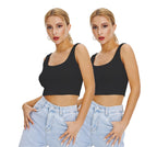 Shasmi Womens & Girls Solid Ribbed Square Neck Collarless Sleeveless Slim Fit Simplicity Tank Tops (Pack of 2) (TOP 36 Black B