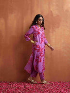 ANNI DESIGNER Womens Rayon Blend Straight Printed Kurta with Pant (Kundan Pink_XXL_Green_XX-Large)