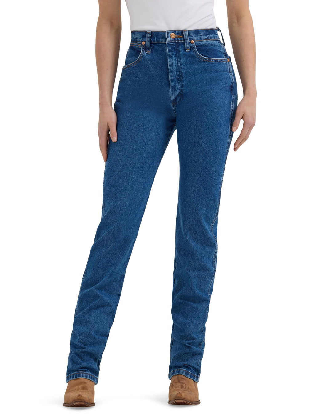 Wrangler Women's Cowboy Cut High Rise Slim Fit Tapered Leg Jean, Stonewash, 11-36