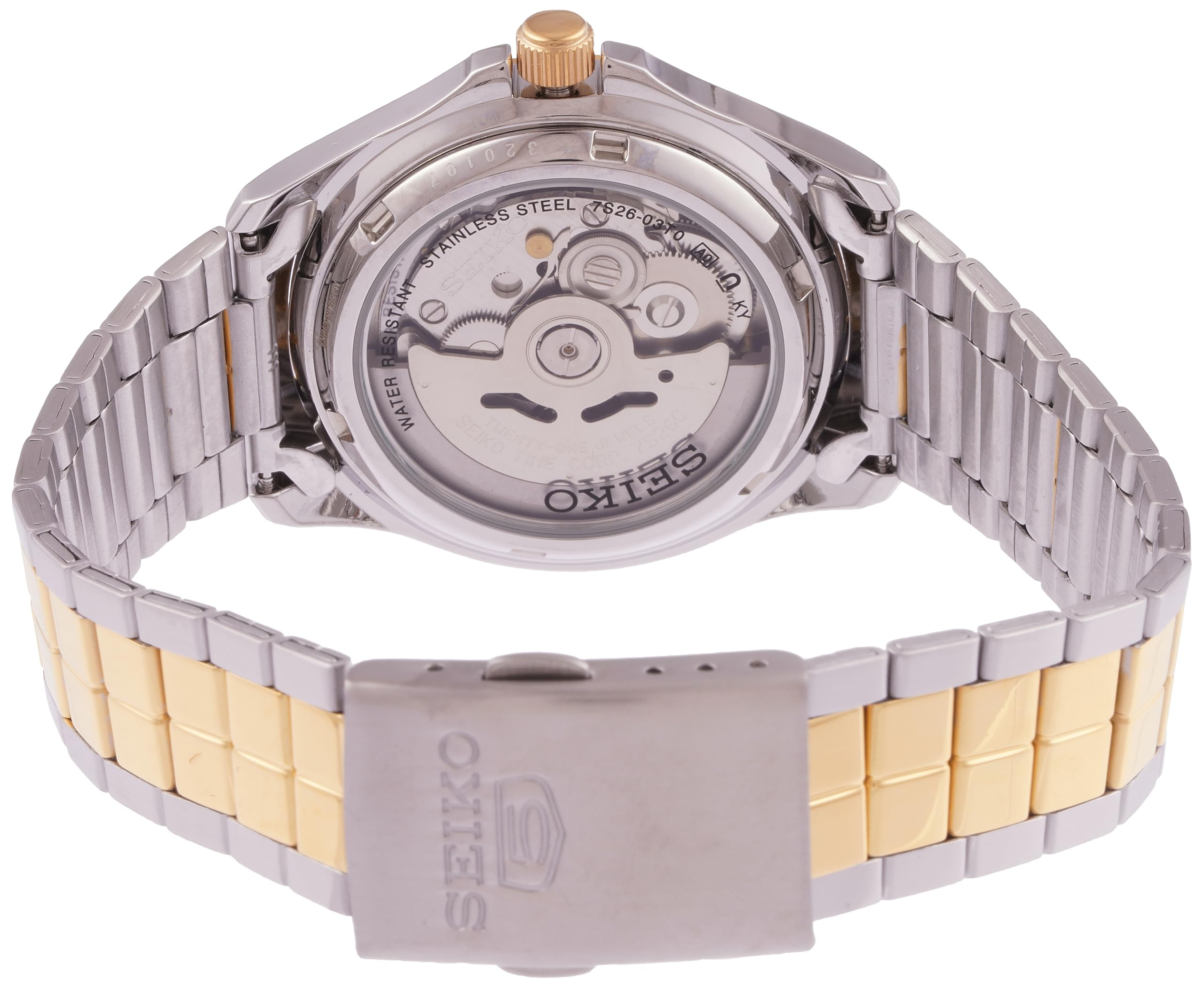 Seiko Mens SNKK94 Two Tone Stainless Steel Analog with White Dial Watch