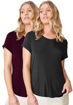 Fabricorn Womens T-Shirts (CMB01_Blk_Wine_UpDown_XXL_Black & Wine_XX-Large)