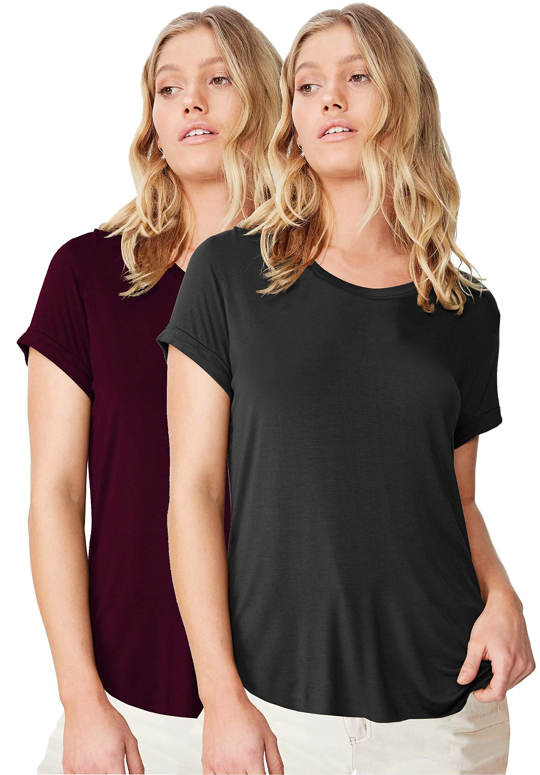 Fabricorn Womens T-Shirts (CMB01_Blk_Wine_UpDown_XXL_Black & Wine_XX-Large)