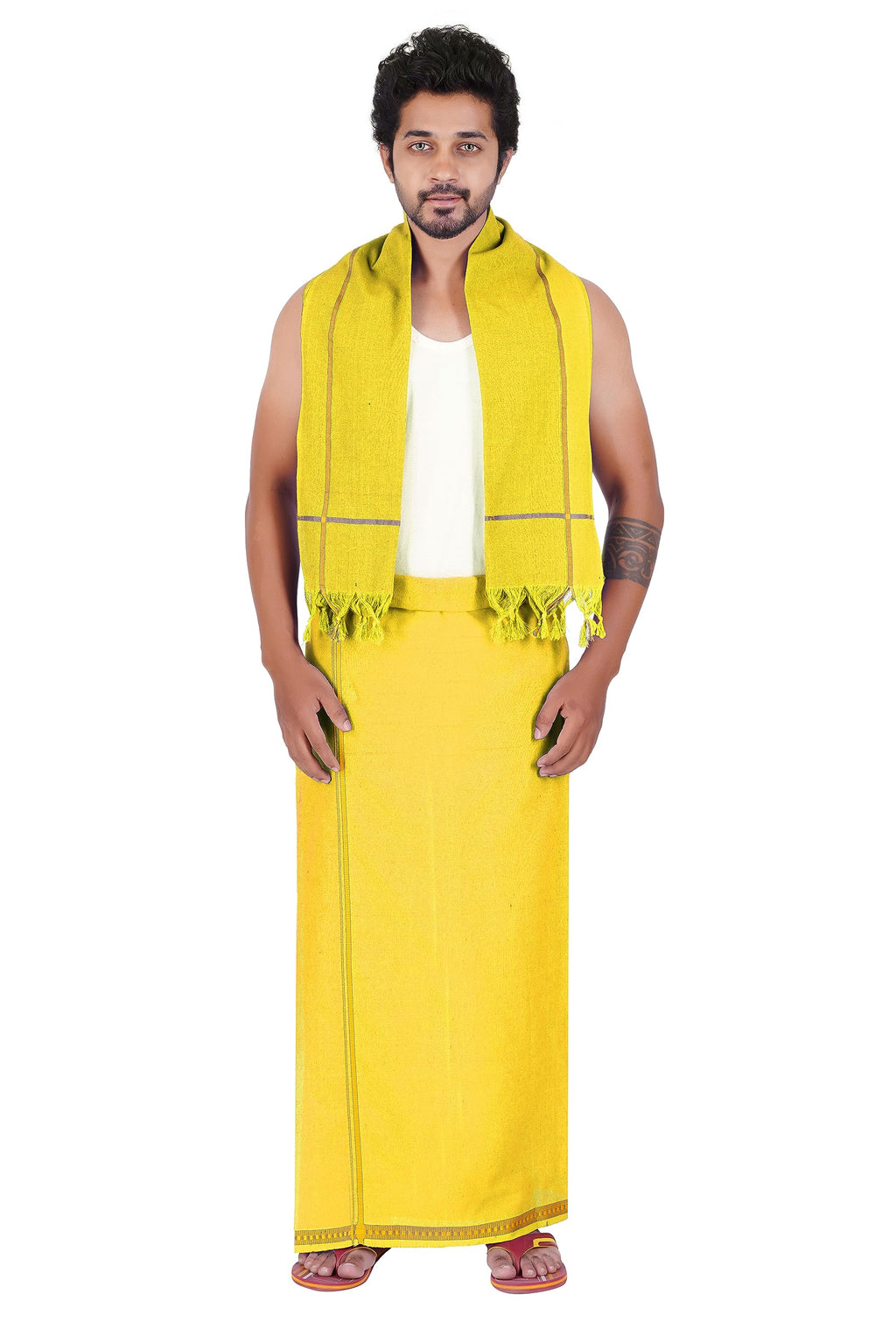 Prakasam Cotton MenS Pure Cotton Colour Dhoti (1.26X1.90Mtrs) With Matching Towel (0.74X1.50Mtrs) Set
