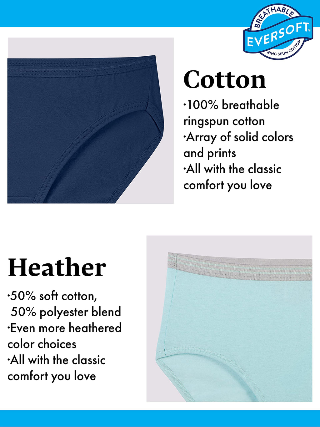 Fruit of the Loom Women's Eversoft Underwear, Tag Free & Breathable, Available in Plus Size, Brief-Cotton-6 Pack-White, 8