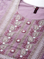 Ishin Women'S Purple Embroidered A-Line Kurta Set With Trouser And Dupatta