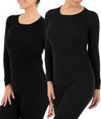 Fruit of the Loom Women's Micro Waffle Premium Thermal Underwear Tee Shirt, Black/Black, Large