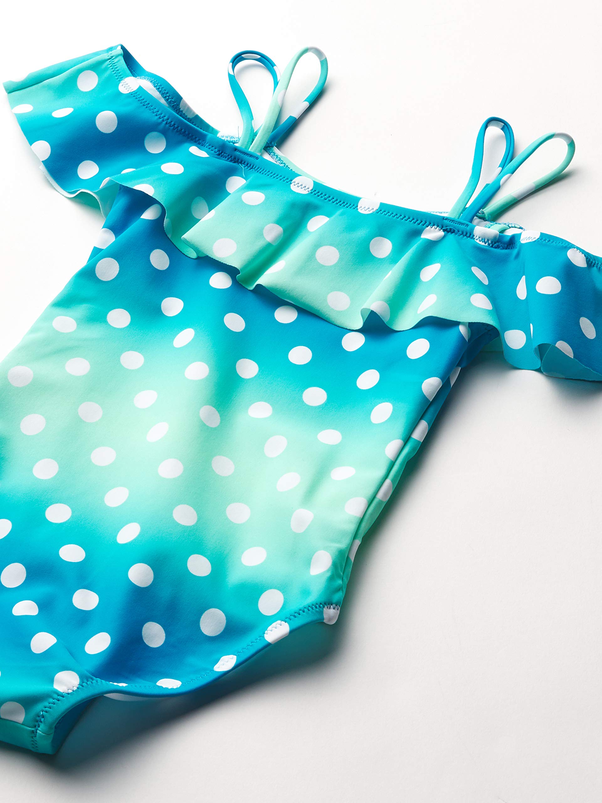 Kanu Surf girls Peggy Upf 50+ Beach Sport Off Shoulder One Piece Swimsuit, Dots Blue, 12 US