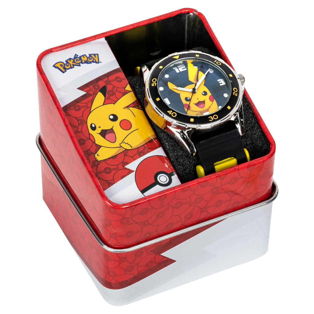 Accutime Kids Pokemon Pikachu Analog Quartz Wrist Watch with Black & Yellow Strap, Cool Inexpensive Gift & Party Favor for Boys,