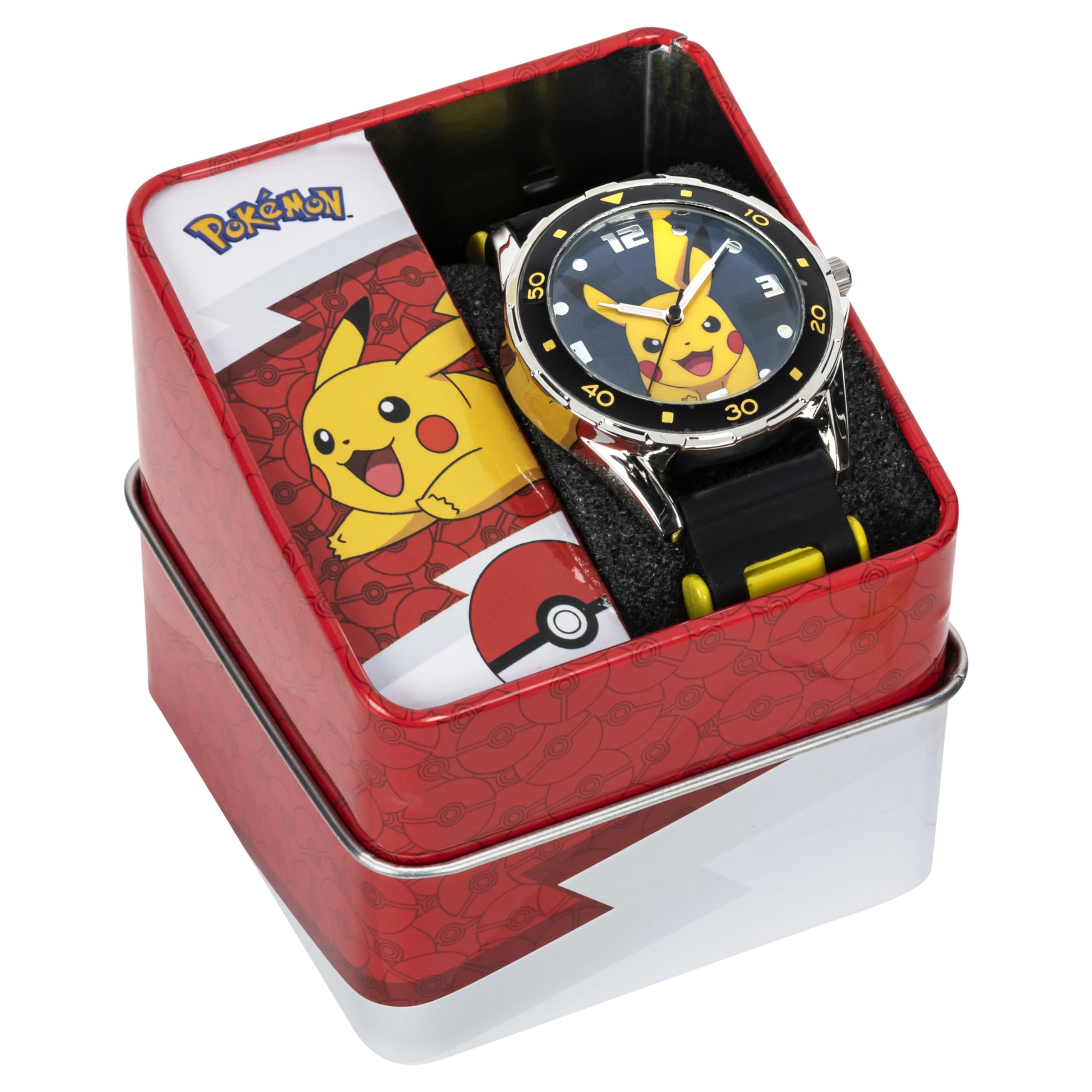 Accutime Kids Pokemon Pikachu Analog Quartz Wrist Watch with Black & Yellow Strap, Cool Inexpensive Gift & Party Favor for Boys,