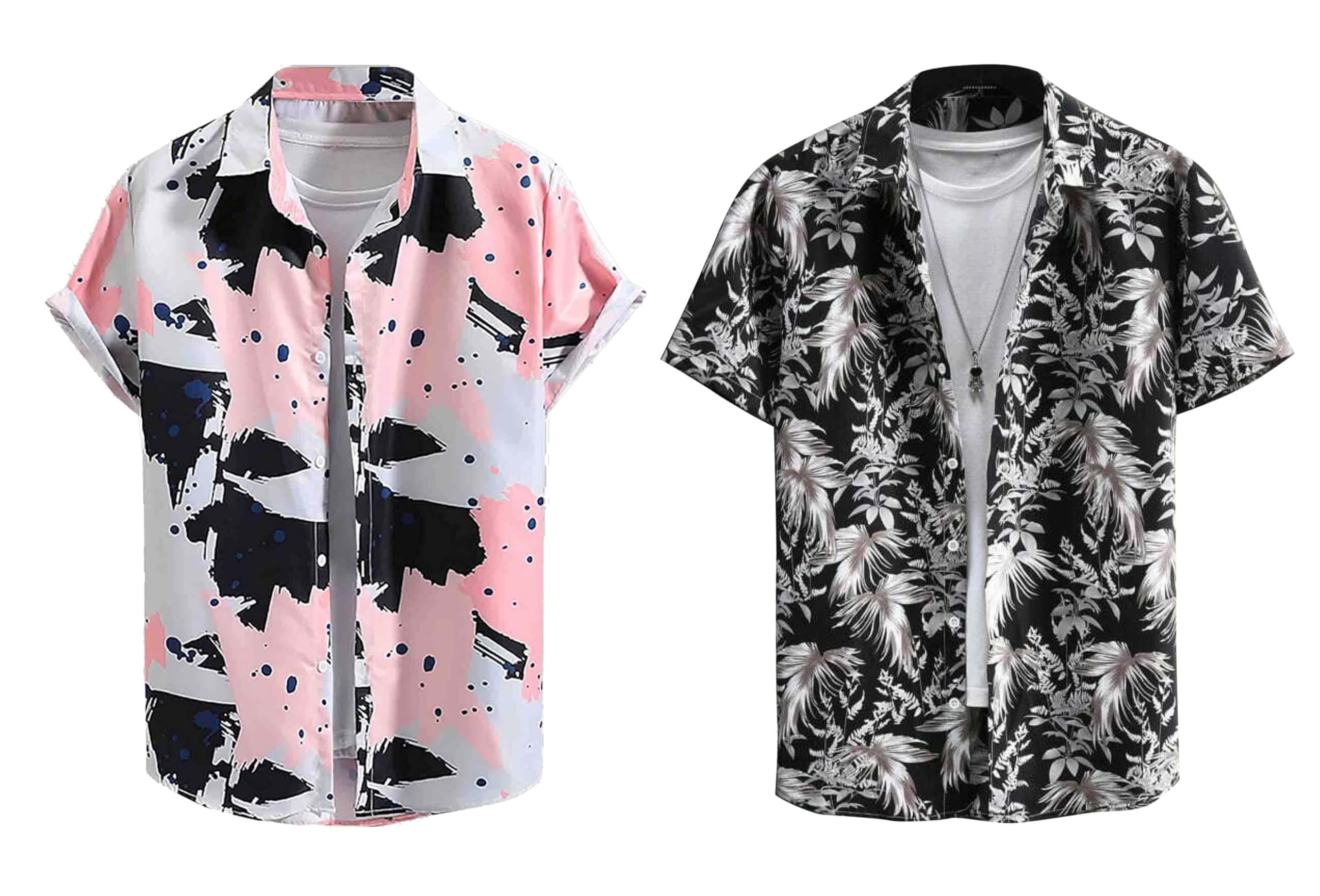 Rebelify MenS Lycra Bland Shirt With Half Sleeves Button Down Closure Round Collar Neck Printed Pattern Relaxed Fit And Standar