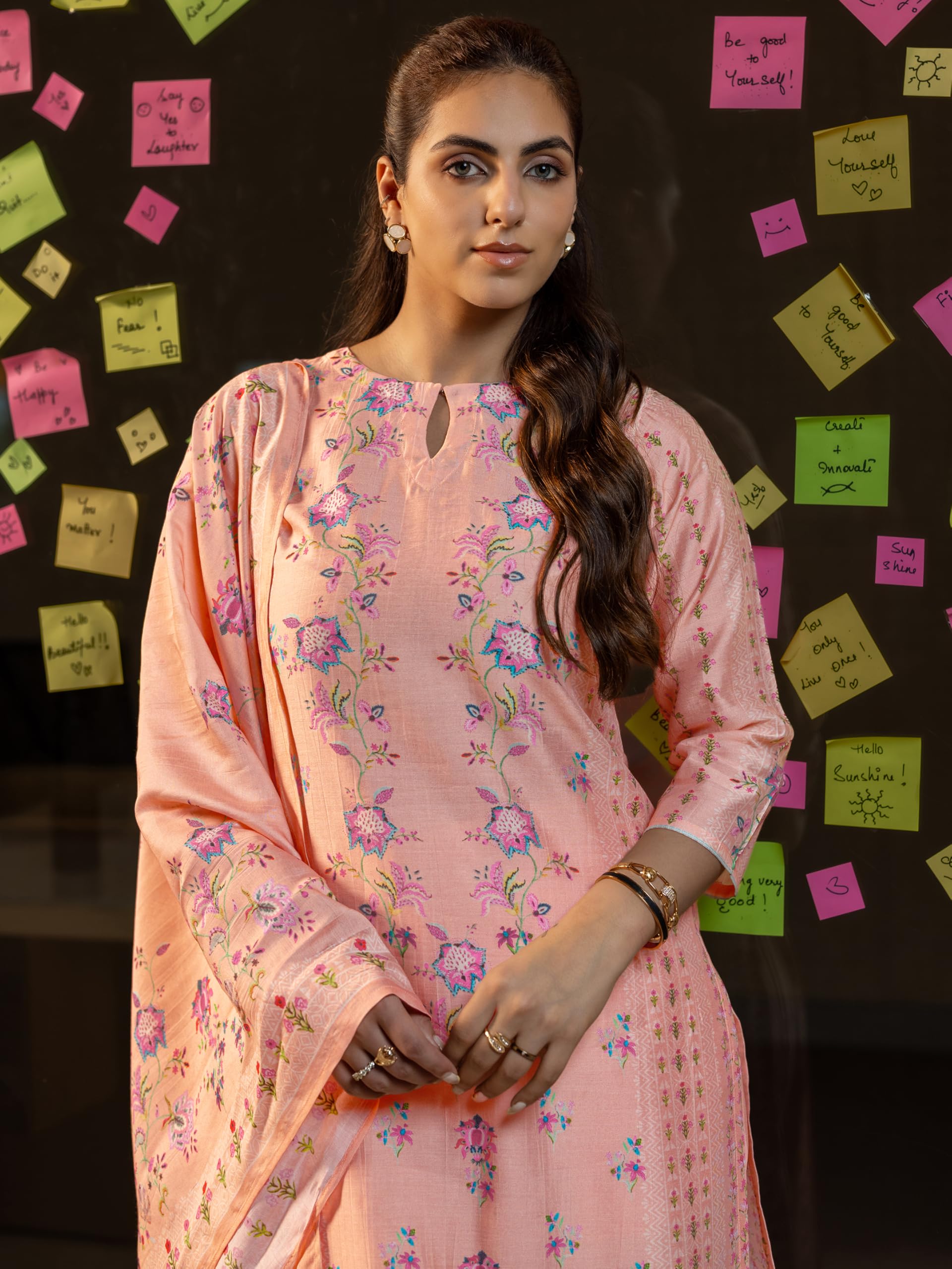 Libas Womens Printed Silk Blend Straight Kurta With Salwar And Dupatta