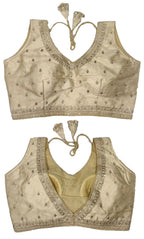 Pujia Mills WomenS Indian Ethnic Wear Designer Golden Zari Embroidery With Sequence Work V Neck Sleeveless Readymade Worked Sar